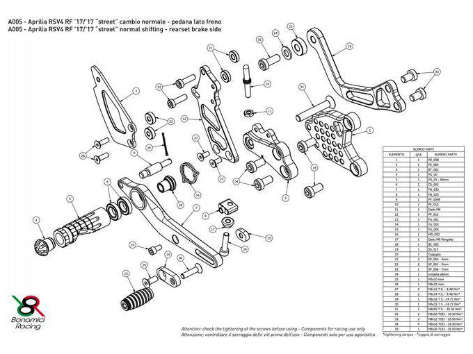 A005S - BONAMICI RACING Aprilia RSV4 / Tuono V4 (2017+) Adjustable Rearset (street; with brake light kit) – Accessories in the 2WheelsHero Motorcycle Aftermarket Accessories and Parts Online Shop