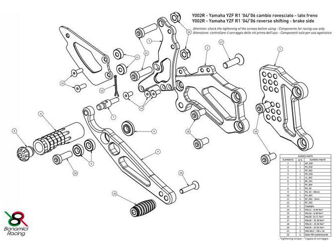 Y002R - BONAMICI RACING Yamaha YZF-R1 (04/06) Adjustable Rearset (reversed shift) – Accessories in the 2WheelsHero Motorcycle Aftermarket Accessories and Parts Online Shop