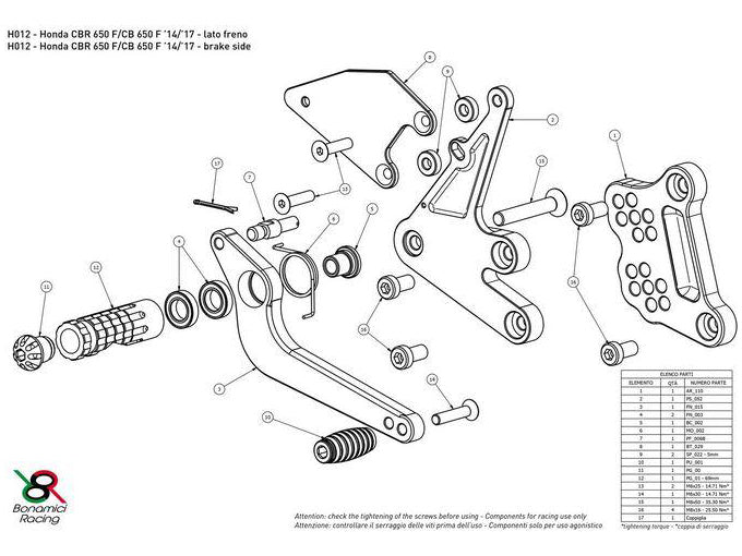 H012 - BONAMICI RACING Honda CBR650R / CB650 (2014+) Adjustable Rearset – Accessories in the 2WheelsHero Motorcycle Aftermarket Accessories and Parts Online Shop