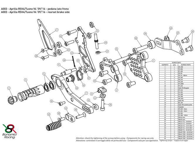 A003 - BONAMICI RACING Aprilia RSV4 / Tuono V4 (09/16) Adjustable Rearset – Accessories in the 2WheelsHero Motorcycle Aftermarket Accessories and Parts Online Shop