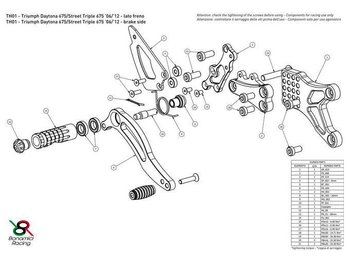 TH01 - BONAMICI RACING Triumph Street Triple /R (08/12) Adjustable Rearset – Accessories in the 2WheelsHero Motorcycle Aftermarket Accessories and Parts Online Shop