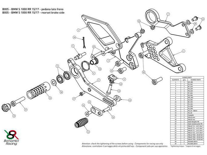 B005 - BONAMICI RACING BMW S1000RR (15/18) Adjustable Rearset – Accessories in the 2WheelsHero Motorcycle Aftermarket Accessories and Parts Online Shop