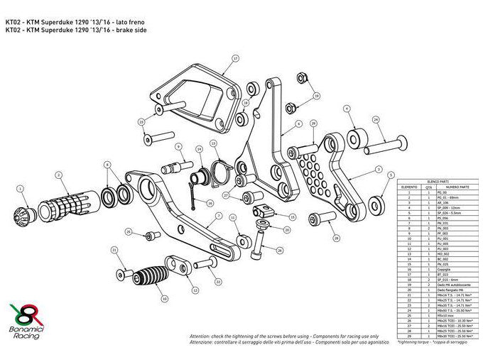 KT02 - BONAMICI RACING KTM 1290 Super Duke R (14/16) Adjustable Rearset – Accessories in the 2WheelsHero Motorcycle Aftermarket Accessories and Parts Online Shop