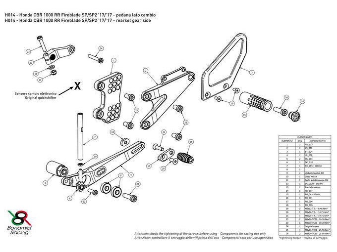 H014 - BONAMICI RACING Honda CBR1000RR SP / SP2 (17/19) Adjustable Rearset – Accessories in the 2WheelsHero Motorcycle Aftermarket Accessories and Parts Online Shop