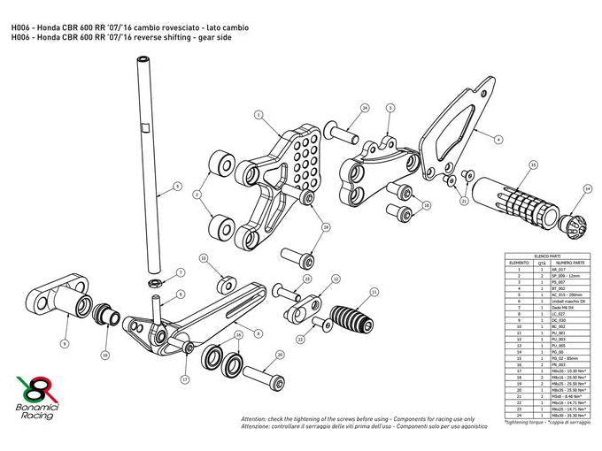 H006 - BONAMICI RACING Honda CBR600RR (07/20) Adjustable Rearset (racing) – Accessories in MotoDeal – Motorcycle Accessories and Parts Online Shop