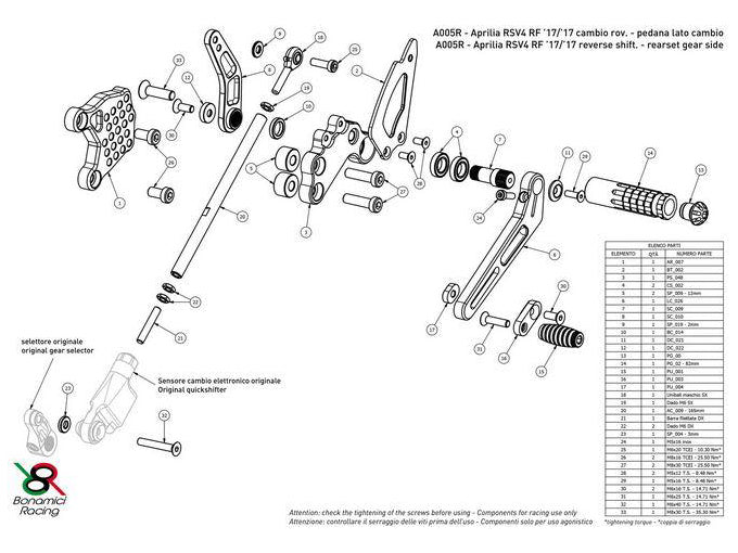 A005SR - BONAMICI RACING Aprilia RSV4 / Tuono V4 (2017+) Adjustable Rearset (racing; with brake light kit) – Accessories in the 2WheelsHero Motorcycle Aftermarket Accessories and Parts Online Shop