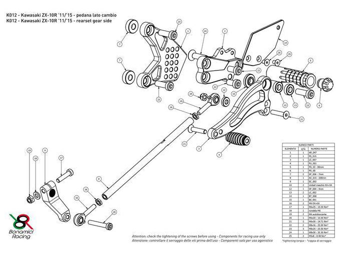 K012 - BONAMICI RACING Kawasaki ZX-10R (11/15) Adjustable Rearset – Accessories in the 2WheelsHero Motorcycle Aftermarket Accessories and Parts Online Shop