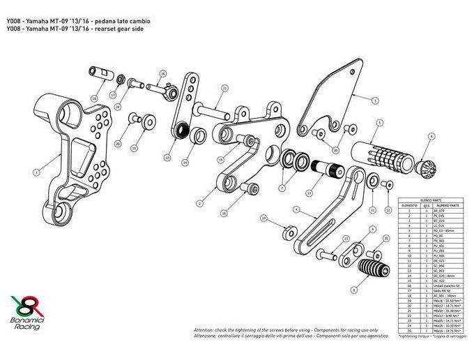 Y008 - BONAMICI RACING Yamaha FZ-09 / MT-09 / Tracer 900 / XSR900 (14/20) Adjustable Rearset – Accessories in the 2WheelsHero Motorcycle Aftermarket Accessories and Parts Online Shop