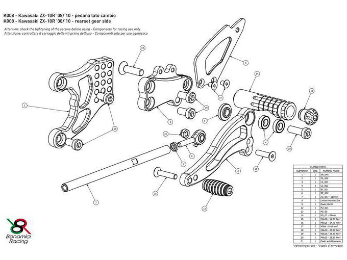 K008 - BONAMICI RACING Kawasaki ZX-10R (08/10) Adjustable Rearset – Accessories in the 2WheelsHero Motorcycle Aftermarket Accessories and Parts Online Shop