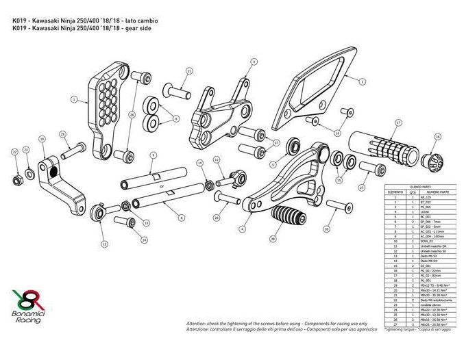 K019 - BONAMICI RACING Kawasaki Ninja 250 / 400 (2018+) Adjustable Rearset – Accessories in the 2WheelsHero Motorcycle Aftermarket Accessories and Parts Online Shop