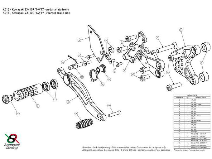 K015 - BONAMICI RACING Kawasaki ZX-10R (16/20) Adjustable Rearset – Accessories in the 2WheelsHero Motorcycle Aftermarket Accessories and Parts Online Shop