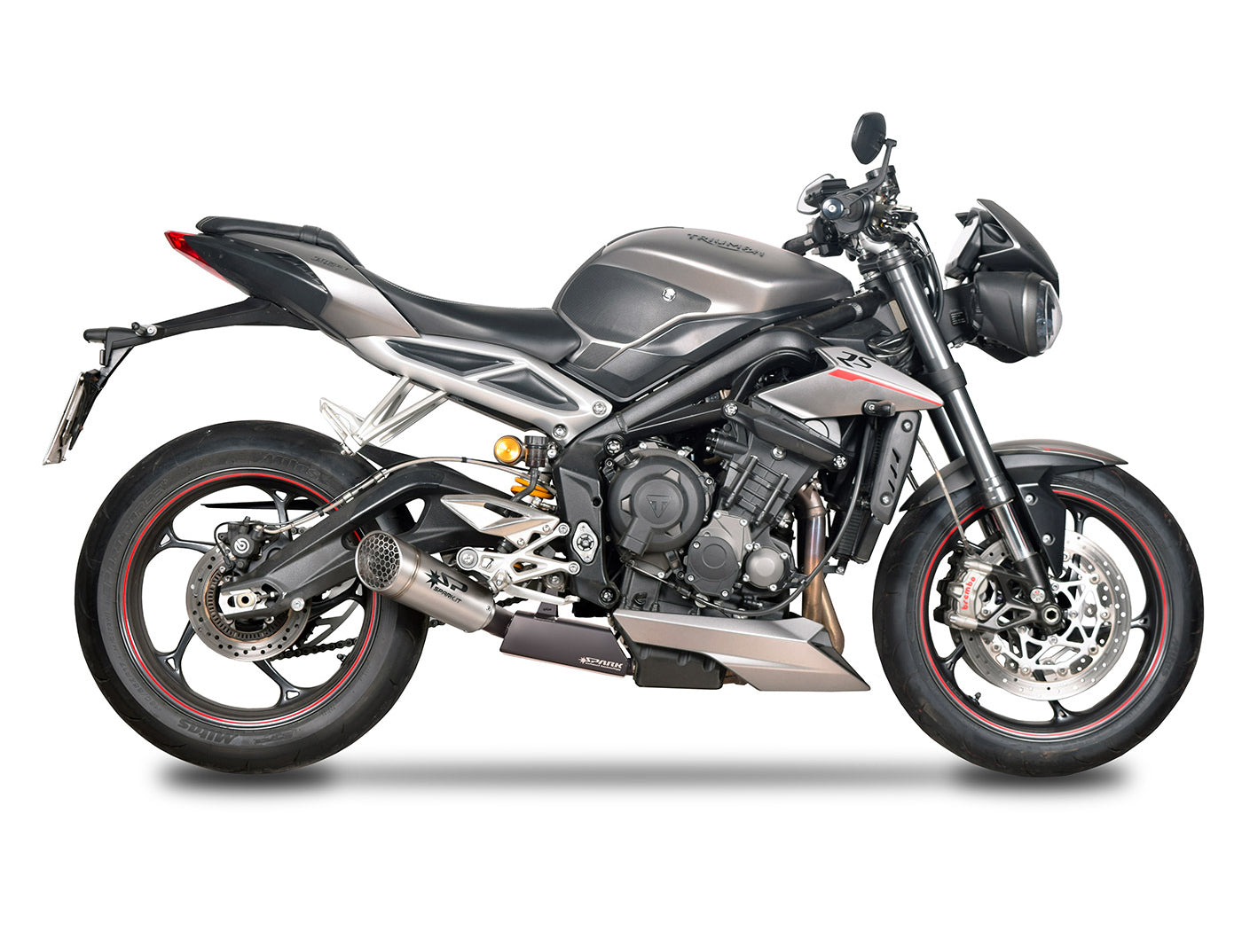 SPARK GTR0507 Triumph Street Triple 765 / 660 Titanium 3/4 Exhaust System "GRID-O" (approved; polished box)