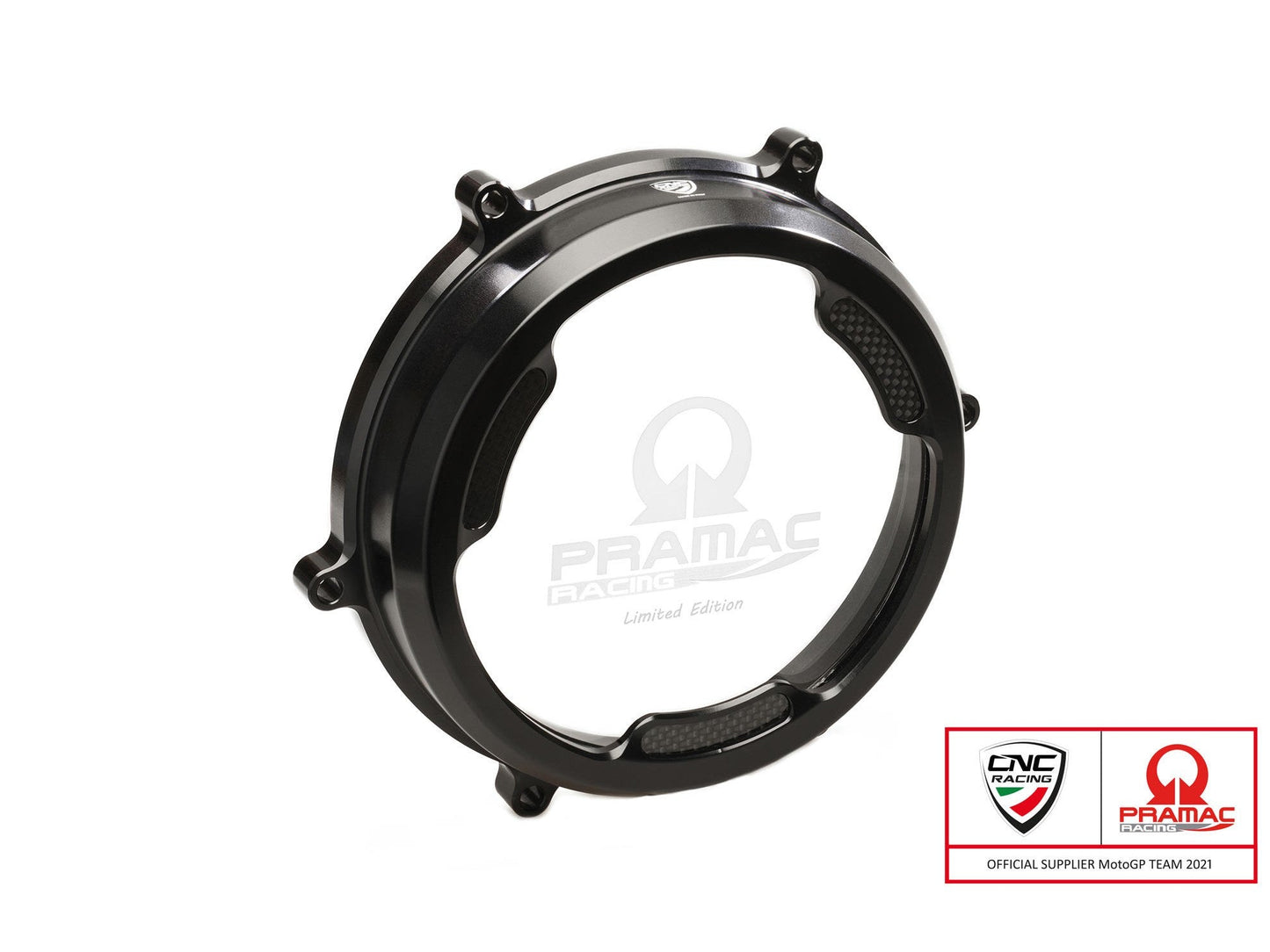 CA201PR - CNC RACING Ducati Panigale (12/19) Clear Clutch Cover (with carbon inlay; Pramac edition)