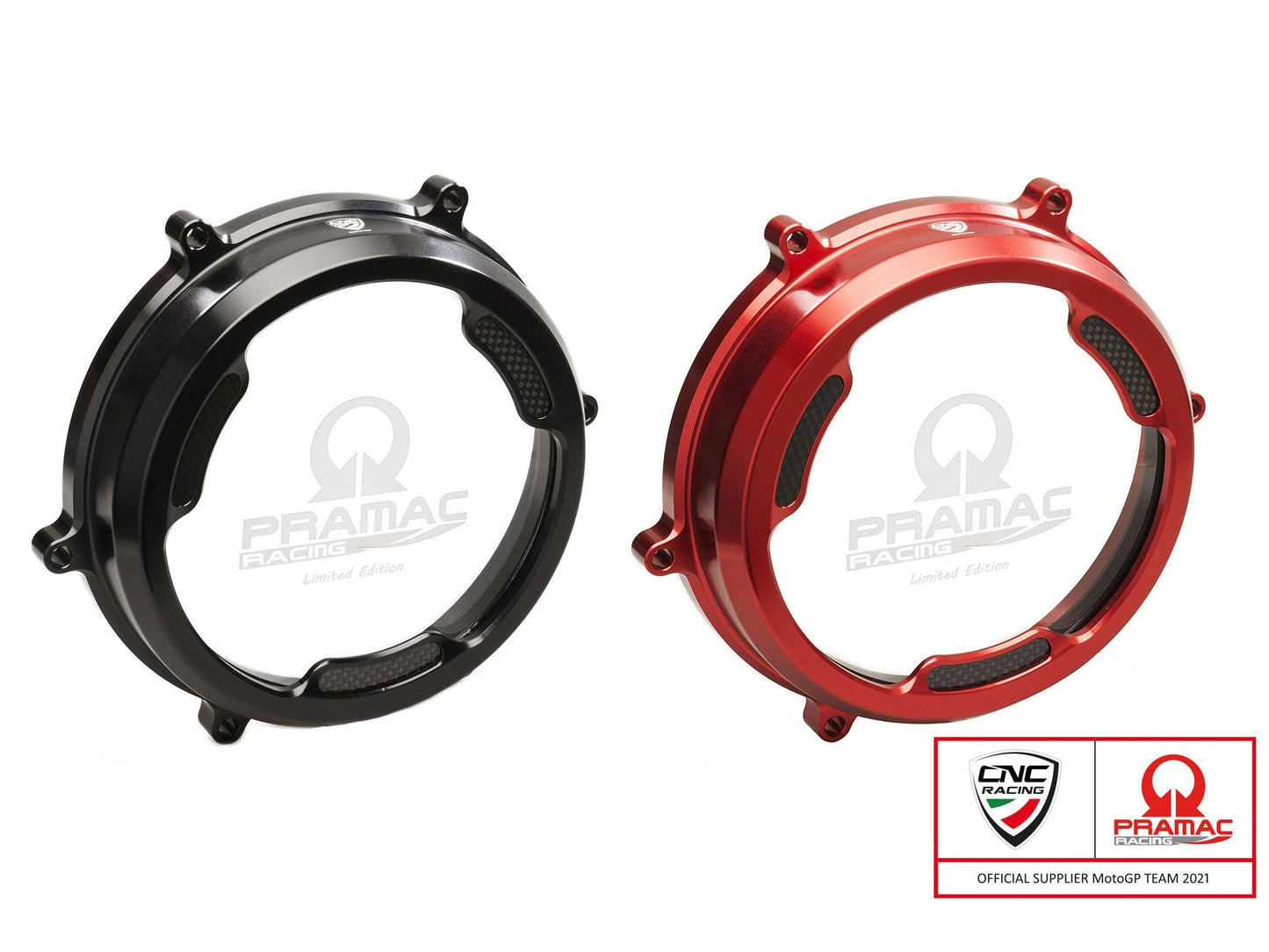 CA201PR - CNC RACING Ducati Panigale (12/19) Clear Clutch Cover (with carbon inlay; Pramac edition)