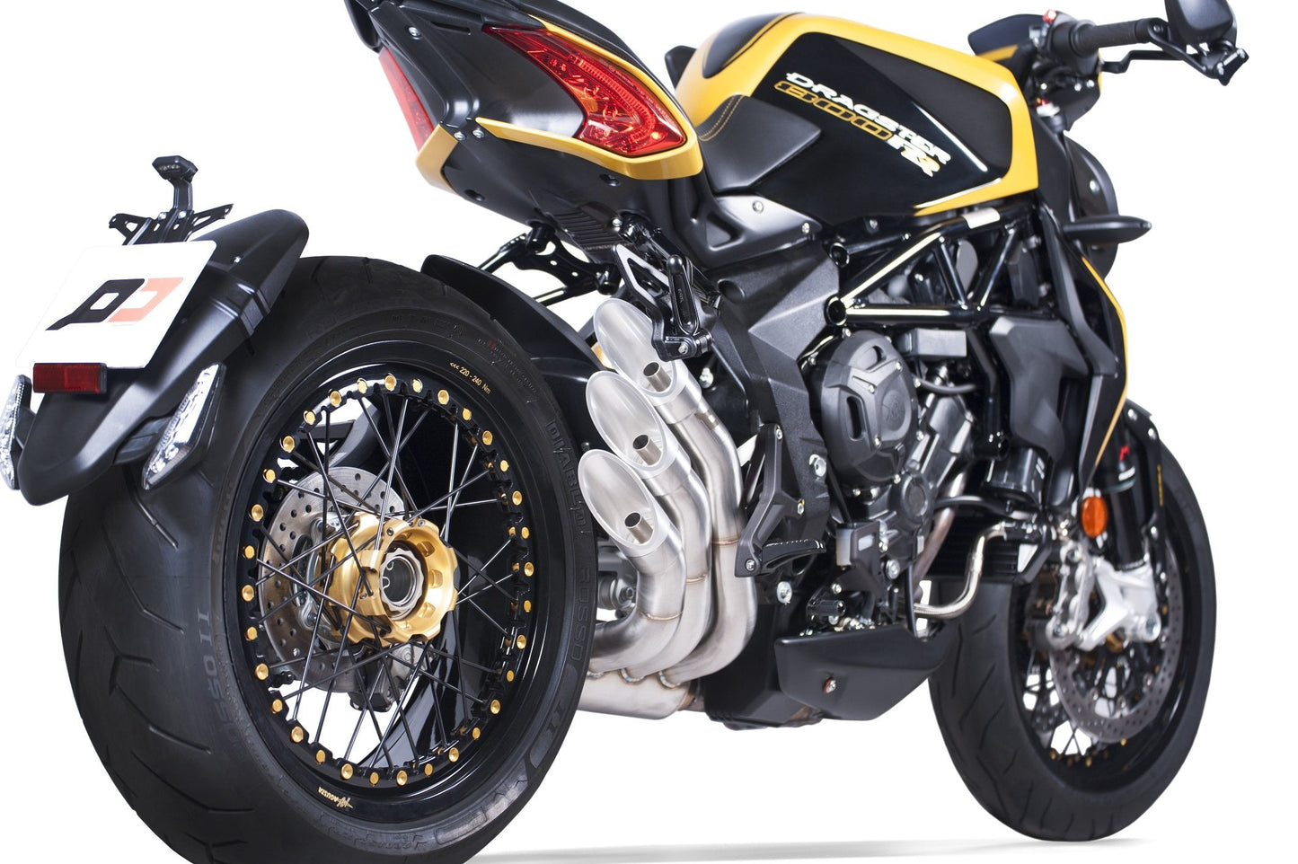 QD EXHAUST MV Agusta Dragster 800 RR (18/...) Triple Slip-on Exhaust "Power Gun" (silver; EU homologated)