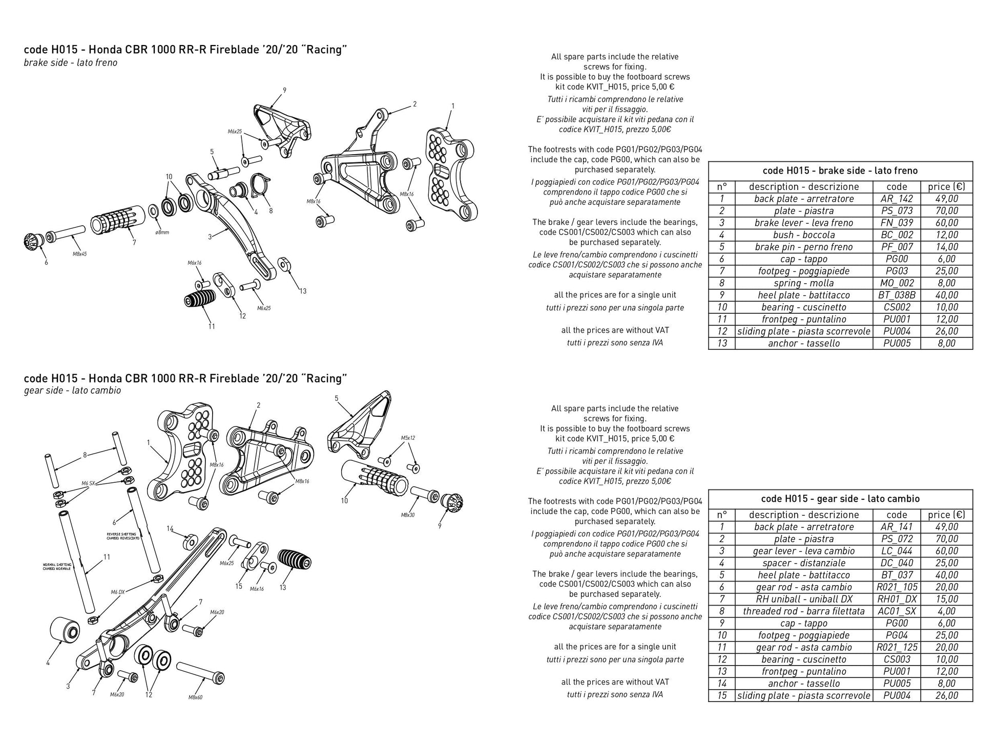 H015 - BONAMICI RACING Honda CBR1000RR-R (20/23) Adjustable Rearset (racing) – Accessories in the 2WheelsHero Motorcycle Aftermarket Accessories and Parts Online Shop