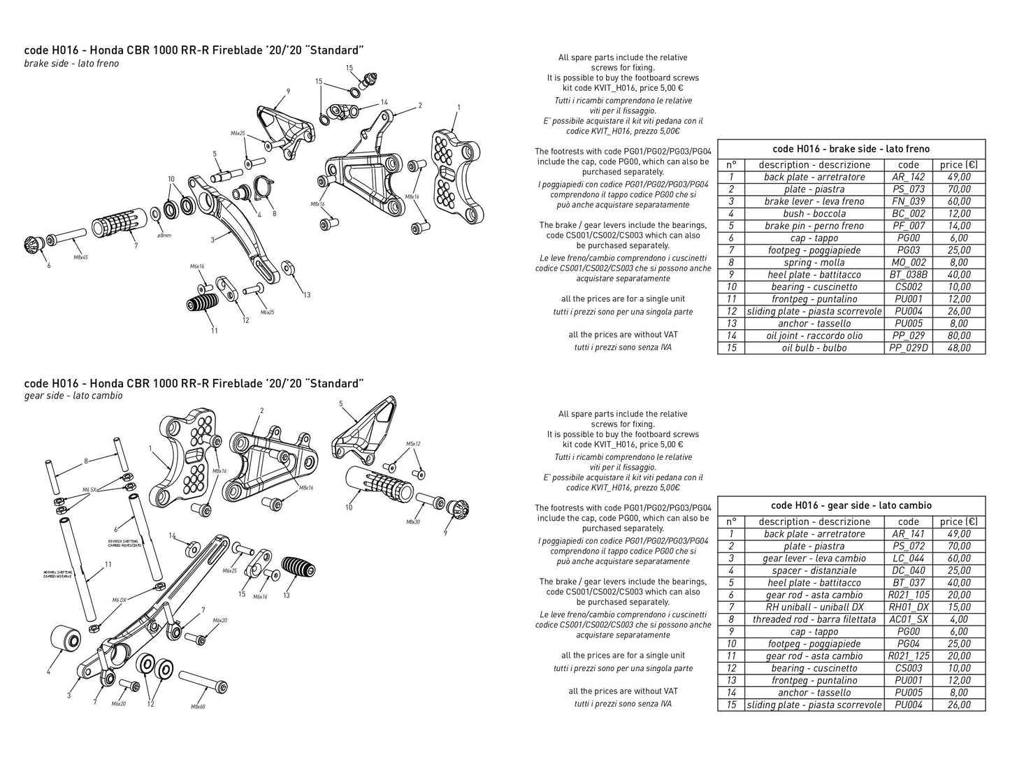 H016 - BONAMICI RACING Honda CBR1000RR-R (20/23) Adjustable Rearset (street) – Accessories in the 2WheelsHero Motorcycle Aftermarket Accessories and Parts Online Shop