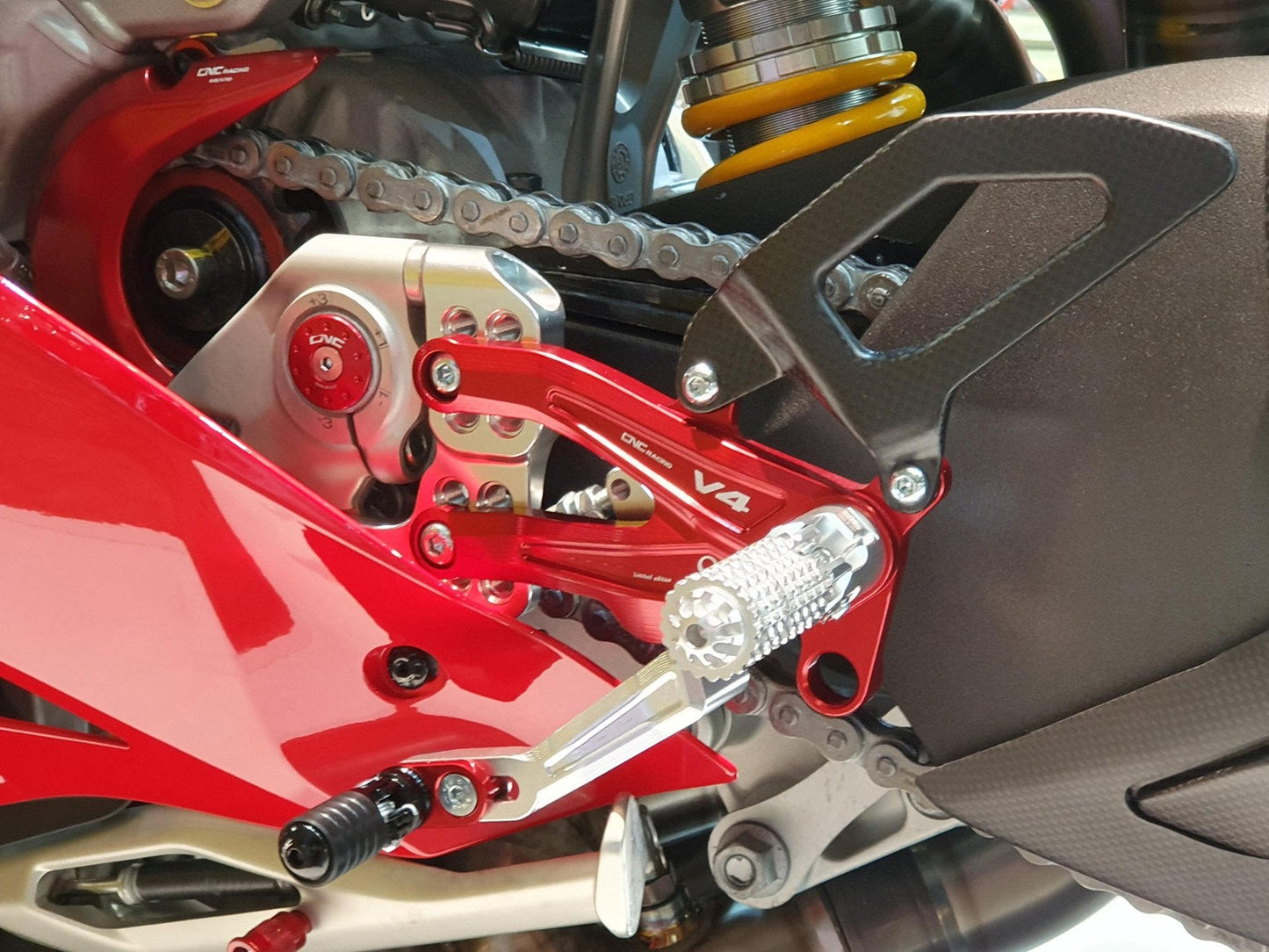 PE408PR - CNC RACING Ducati Panigale V4R Adjustable Rearset "RPS" (Pramac Racing Limited Edition)