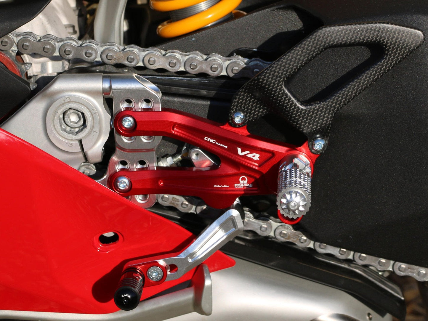 PE408PR - CNC RACING Ducati Panigale V4R Adjustable Rearset "RPS" (Pramac Racing Limited Edition)