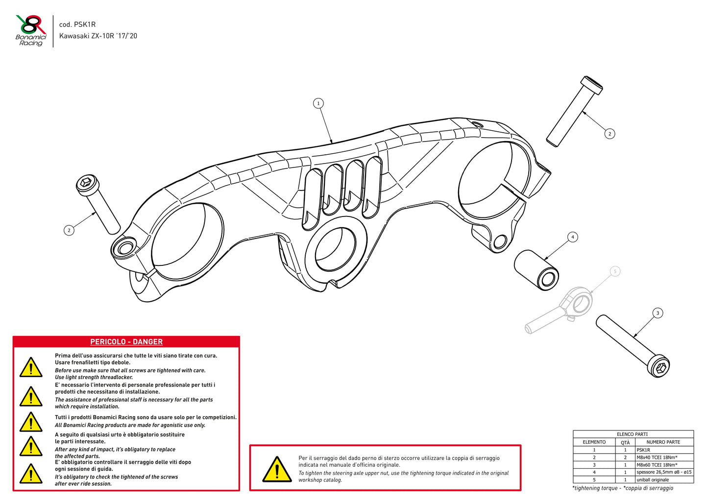 PSK1R - BONAMICI RACING Kawasaki ZX-10R (16/20) Triple Clamps Top Plate (racing) – Accessories in the 2WheelsHero Motorcycle Aftermarket Accessories and Parts Online Shop