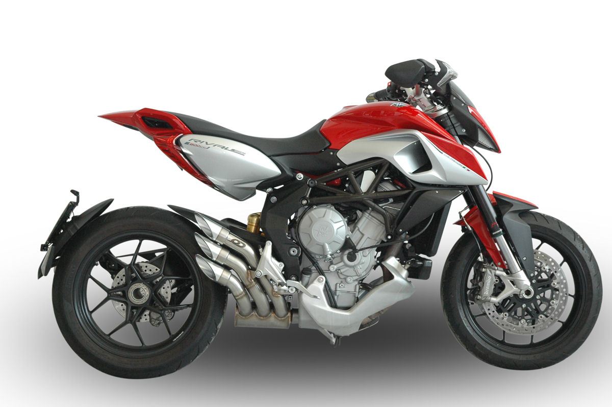 QD EXHAUST MV Agusta Rivale 800 Triple Slip-on Exhaust "Power Gun" (silver; EU homologated)