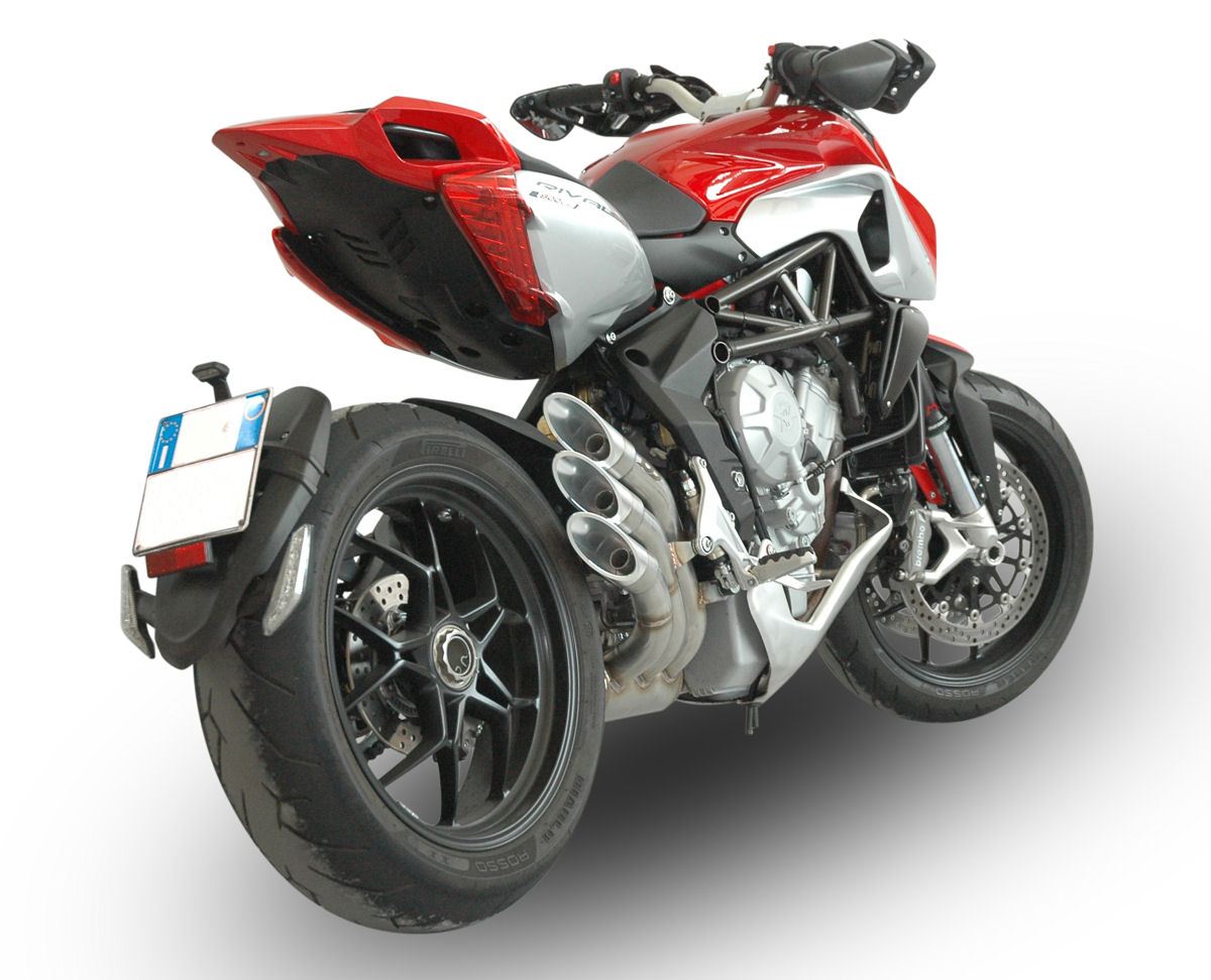 QD EXHAUST MV Agusta Rivale 800 Triple Slip-on Exhaust "Power Gun" (silver; EU homologated)