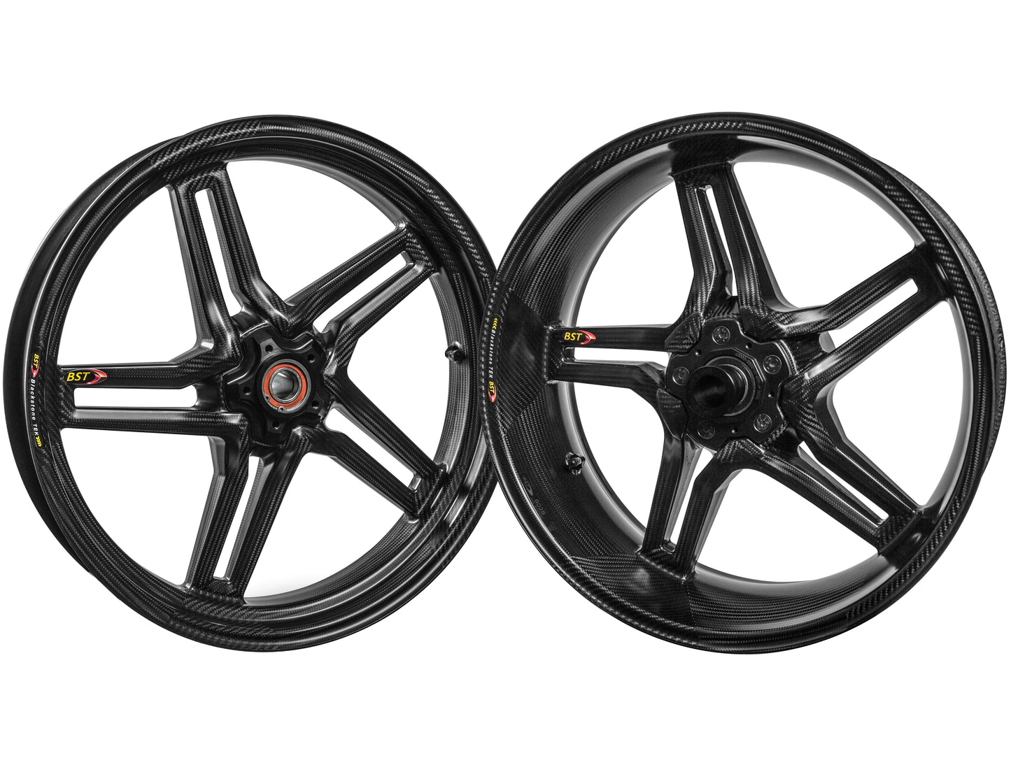 BST Ducati Hypermotard 796/821/939 Carbon Wheels "Rapid TEK" (front & offset rear, 5 slanted spokes, black hubs)