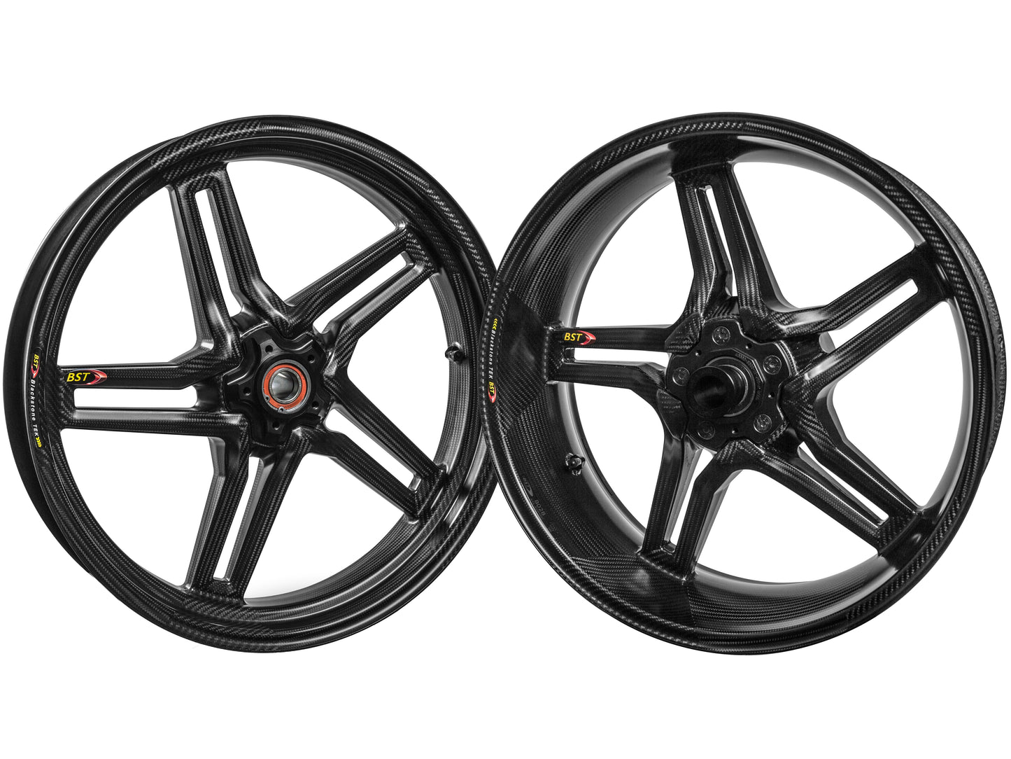 BST Ducati Superbike 848 Carbon Wheels Set "Rapid TEK" (front & offset rear, 5 slanted spokes, black hubs)