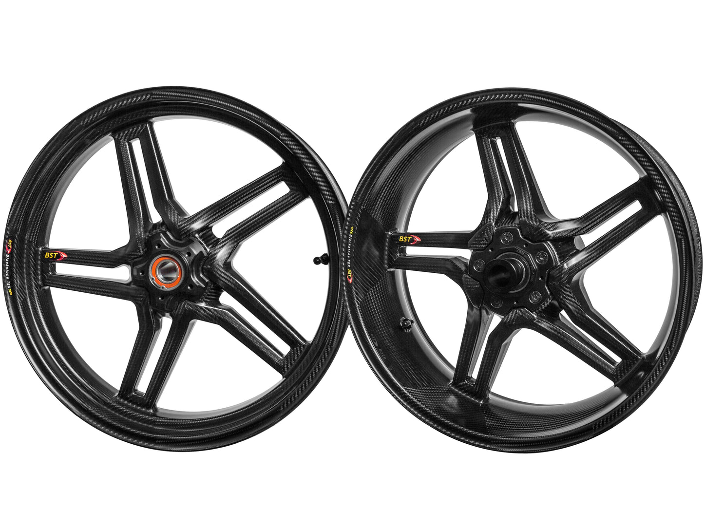 BST Ducati Hypermotard 796/821/939 Carbon Wheels "Rapid TEK" (front & offset rear, 5 slanted spokes, black hubs)