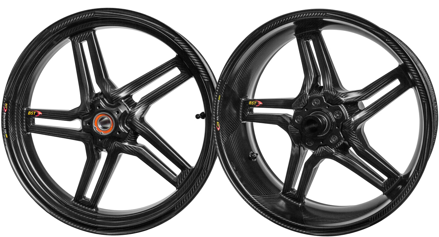 BST MV Agusta Dragster 800 Carbon Wheels "Rapid TEK" (front & offset rear, 5 slanted spokes, black hubs)