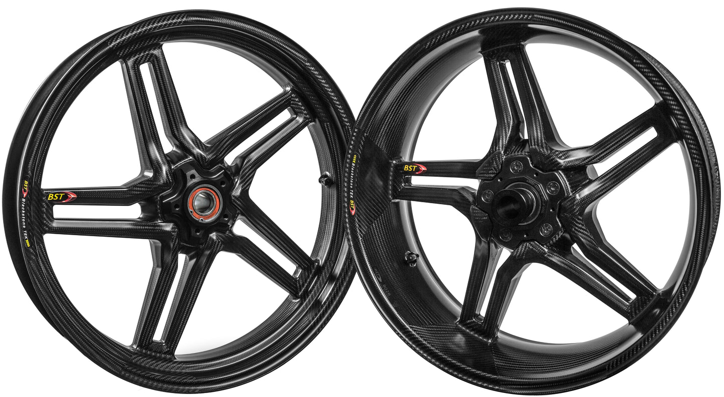 BST MV Agusta Dragster 800 Carbon Wheels "Rapid TEK" (front & offset rear, 5 slanted spokes, black hubs)