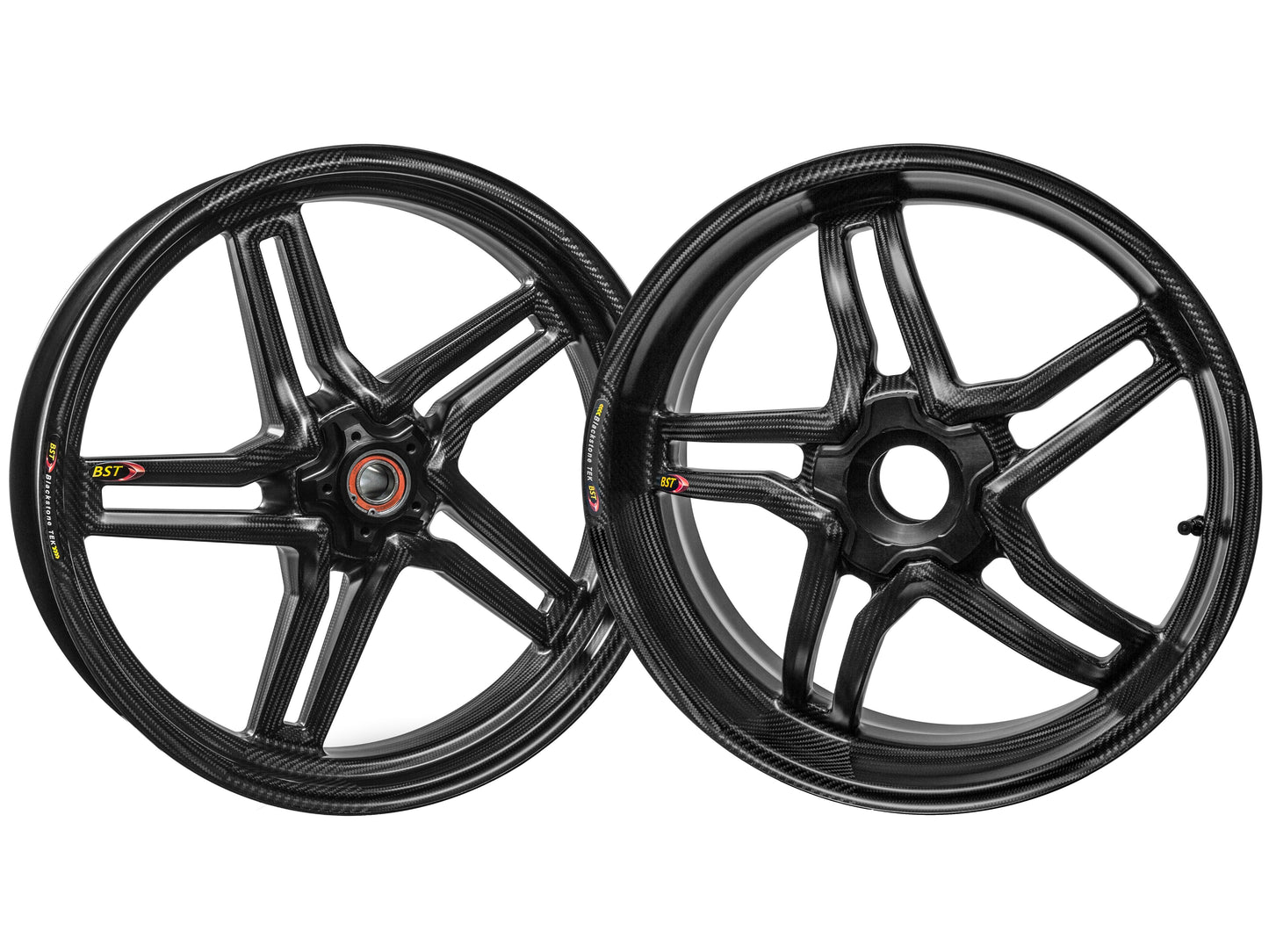 BST MV Agusta Turismo Veloce Carbon Wheels Set "Rapid TEK" (front & offset rear, 5 slanted spokes, black hubs)