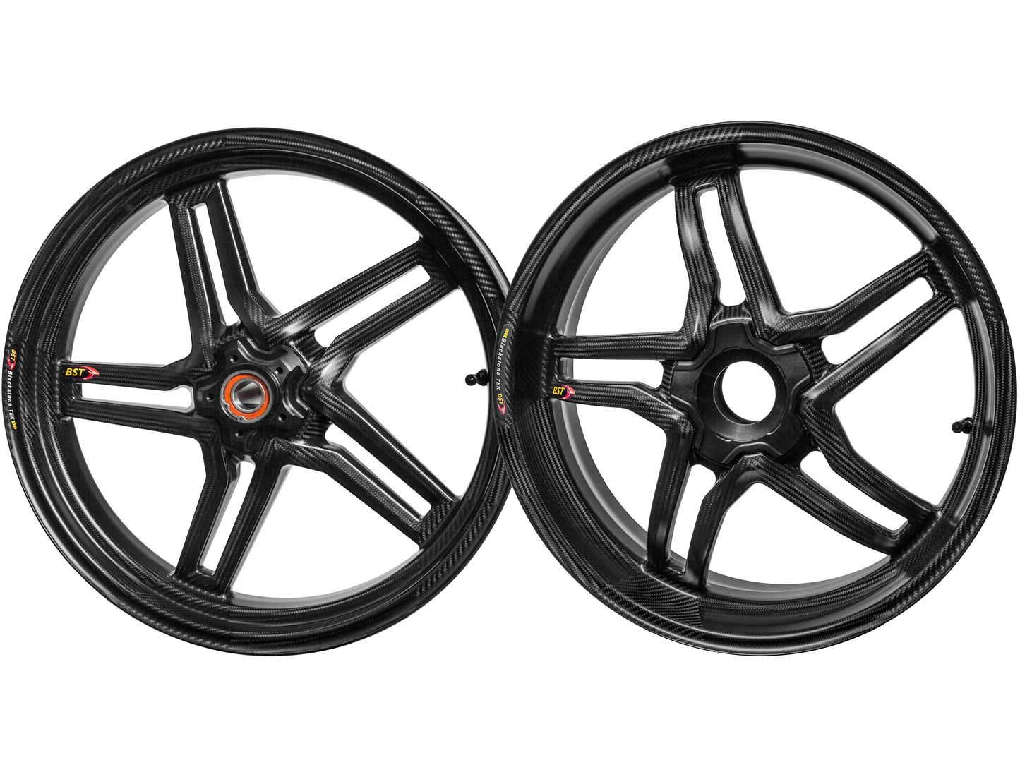 BST Ducati Hypermotard 1100 Carbon Wheels Set "Rapid TEK" (front & offset rear, 5 slanted spokes, black hubs)