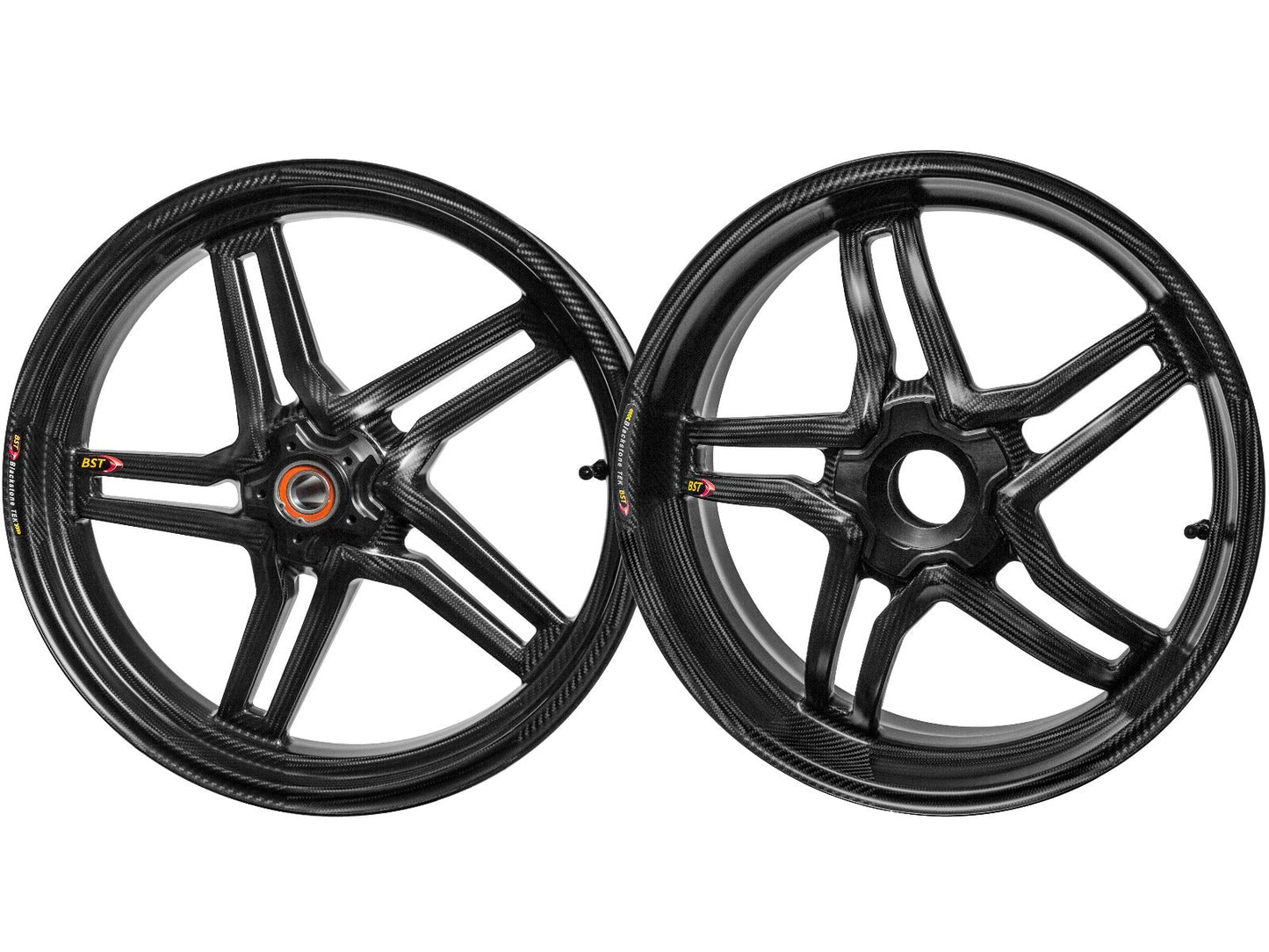 BST Kawasaki ZX-6R / ZX-6R 636 Carbon Wheels Set "Rapid TEK" (front & conventional rear, 5 slanted spokes, black hubs)