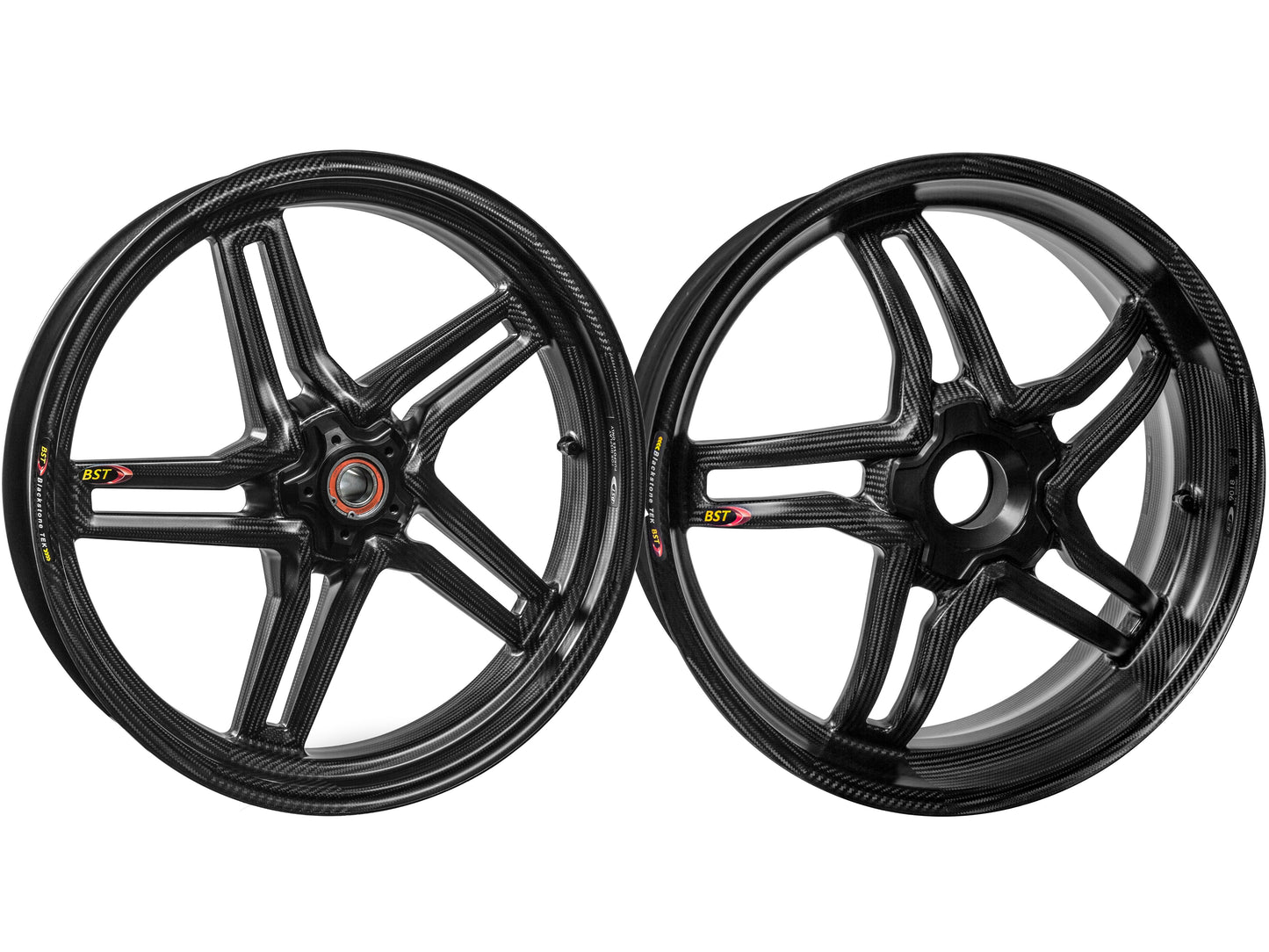 BST Ducati Hypermotard 796/821/939 Carbon Wheels "Rapid TEK" (front & offset rear, 5 slanted spokes, black hubs)