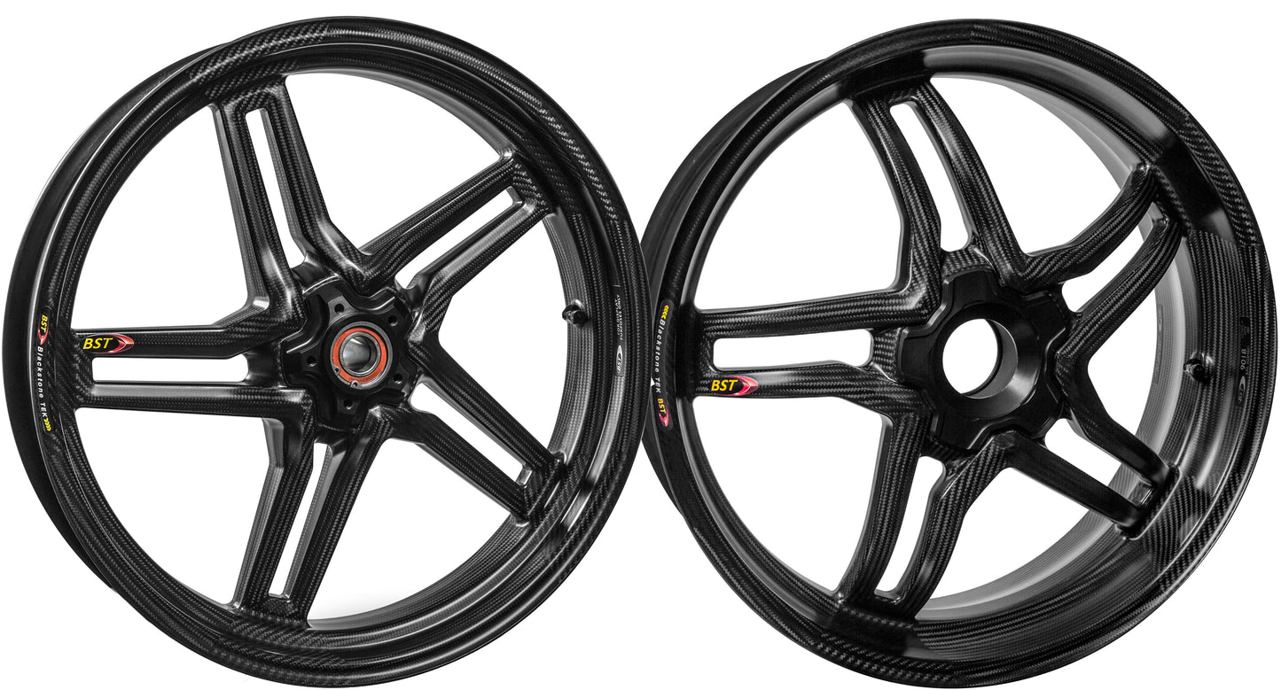 BST MV Agusta Dragster 800 Carbon Wheels "Rapid TEK" (front & offset rear, 5 slanted spokes, black hubs)