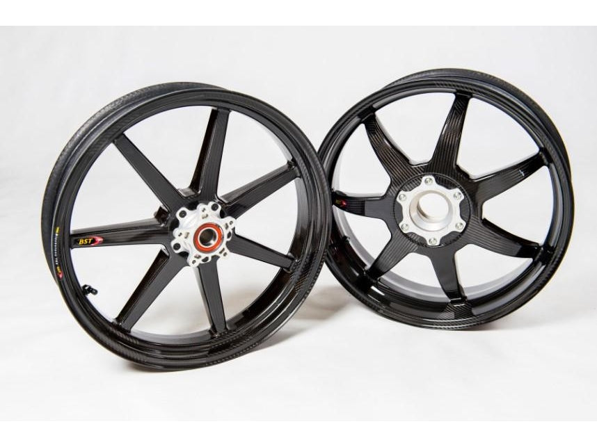 BST Ducati Hypermotard 821 Carbon Wheels "Mamba TEK" (front & offset rear, 7 straight spokes, silver hubs)