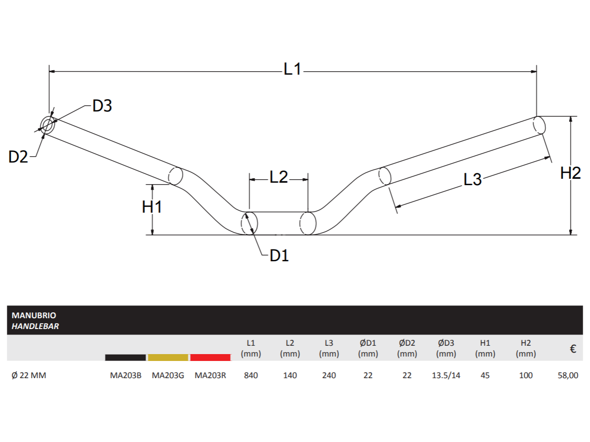 MA203 - CNC RACING Handlebar (Ø 22 mm)