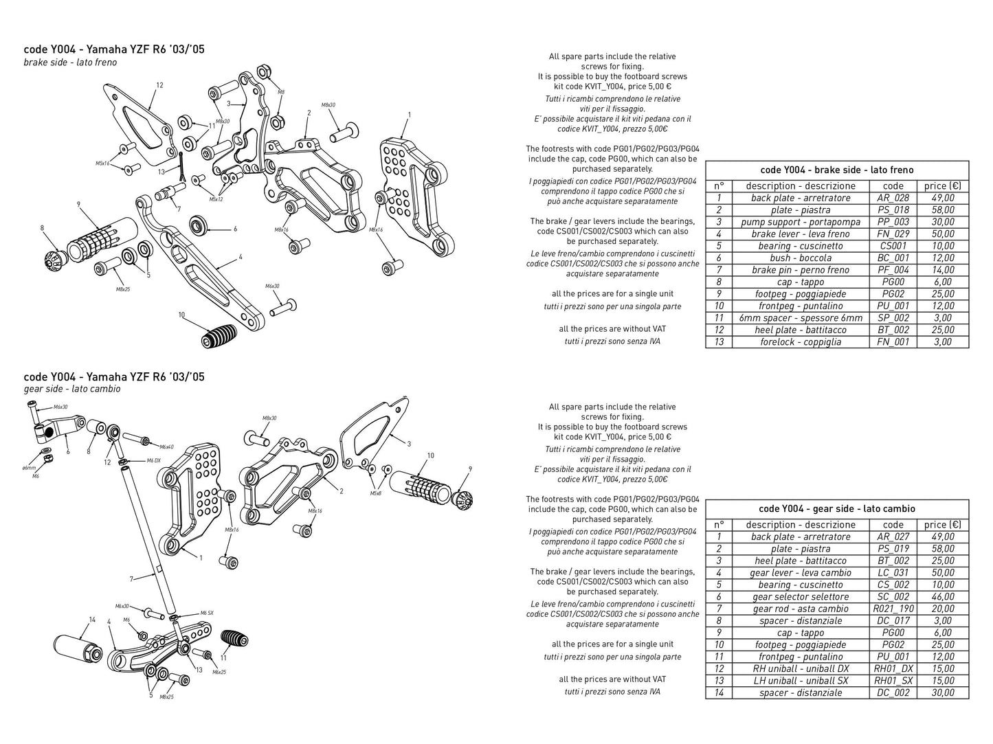 Y004 - BONAMICI RACING Yamaha YZF-R6 (03/04) Adjustable Rearset – Accessories in the 2WheelsHero Motorcycle Aftermarket Accessories and Parts Online Shop