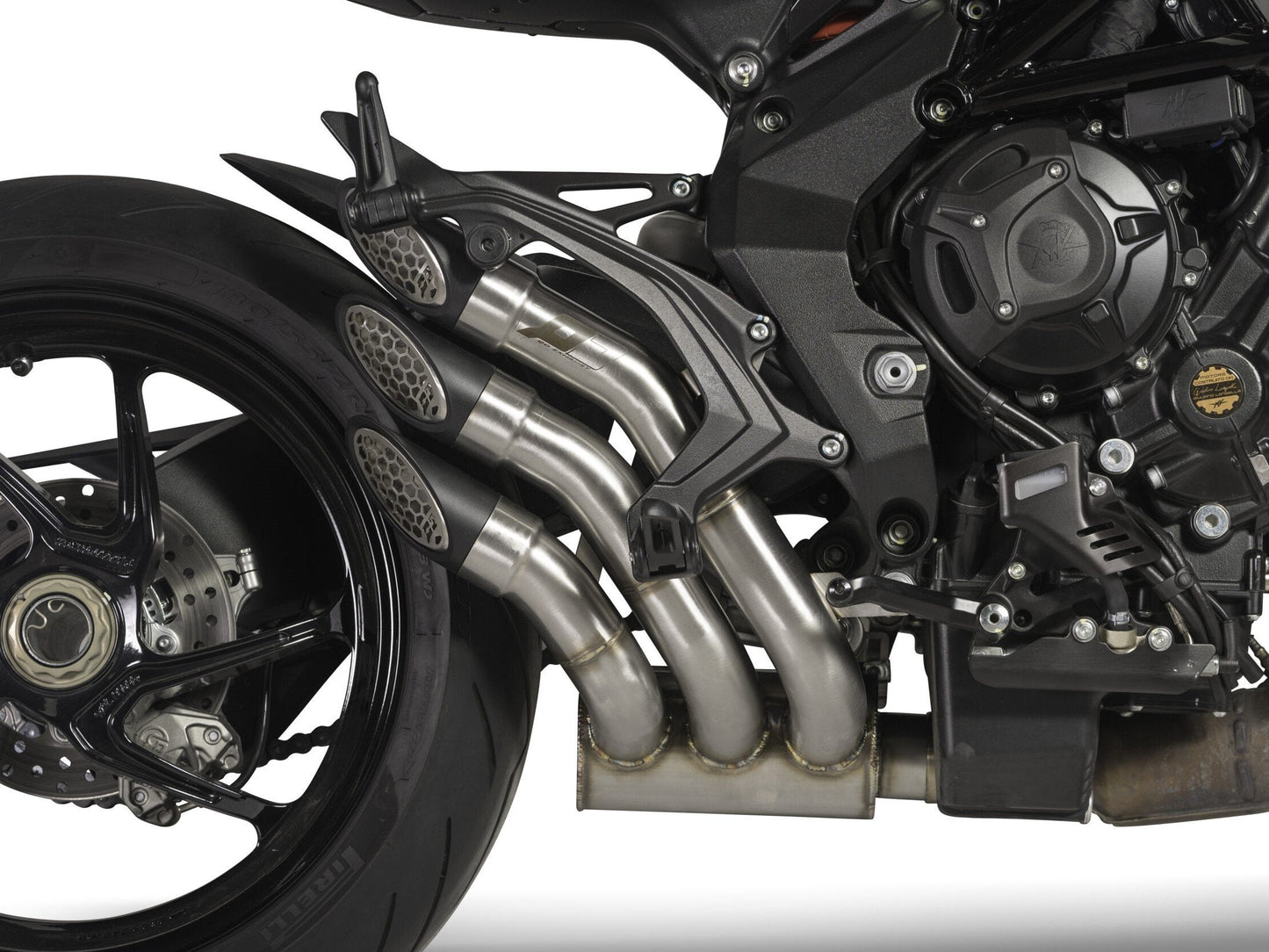 QD EXHAUST MV Agusta Brutale 800 (16/...) Triple Slip-on Exhaust "Power Gun" (silver; EU homologated)