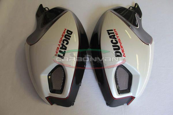 CARBONVANI Ducati Monster 696/796/1100 Carbon Side Tank Panels Kit "White"