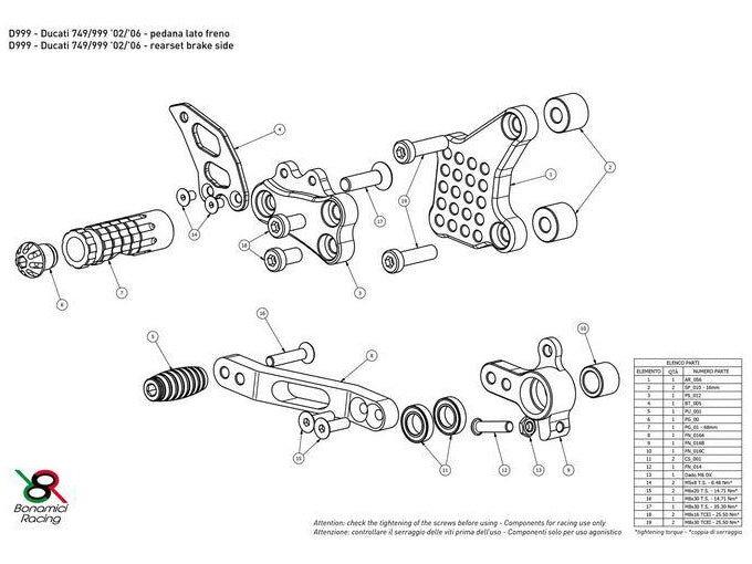 D999 - BONAMICI RACING Ducati Superbike 749 / 999 (03/07) Adjustable Rearset – Accessories in the 2WheelsHero Motorcycle Aftermarket Accessories and Parts Online Shop