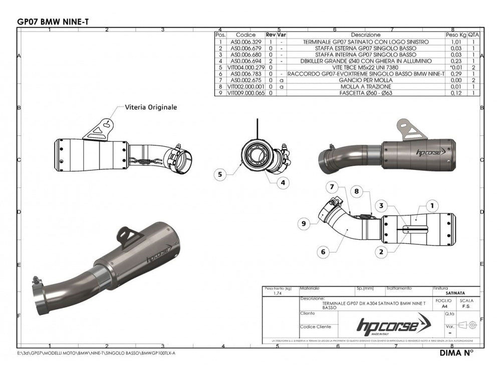 HP CORSE BMW R nineT Slip-on Exhaust "GP-07 Satin Single Low" (EU homologated) – Accessories in MotoDeal – Motorcycle Accessories and Parts Online Shop