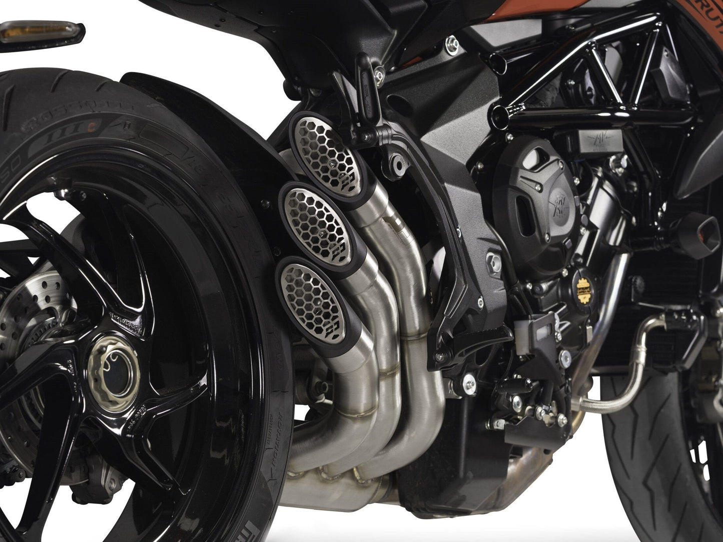 QD EXHAUST MV Agusta Brutale 800 (16/...) Triple Slip-on Exhaust "Power Gun" (silver; EU homologated)