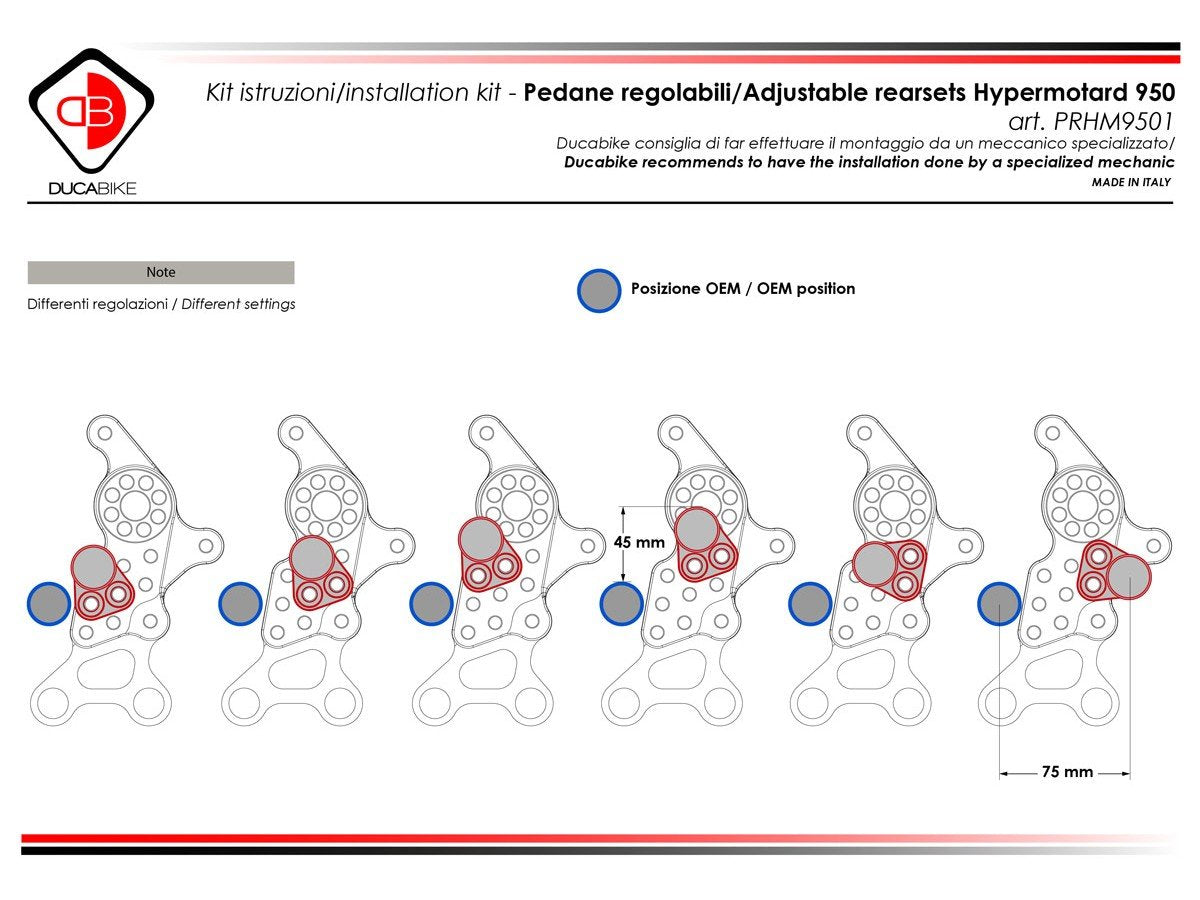 PRHM9501 - DUCABIKE Ducati Hypermotard 950 (2019+) Adjustable Rearset