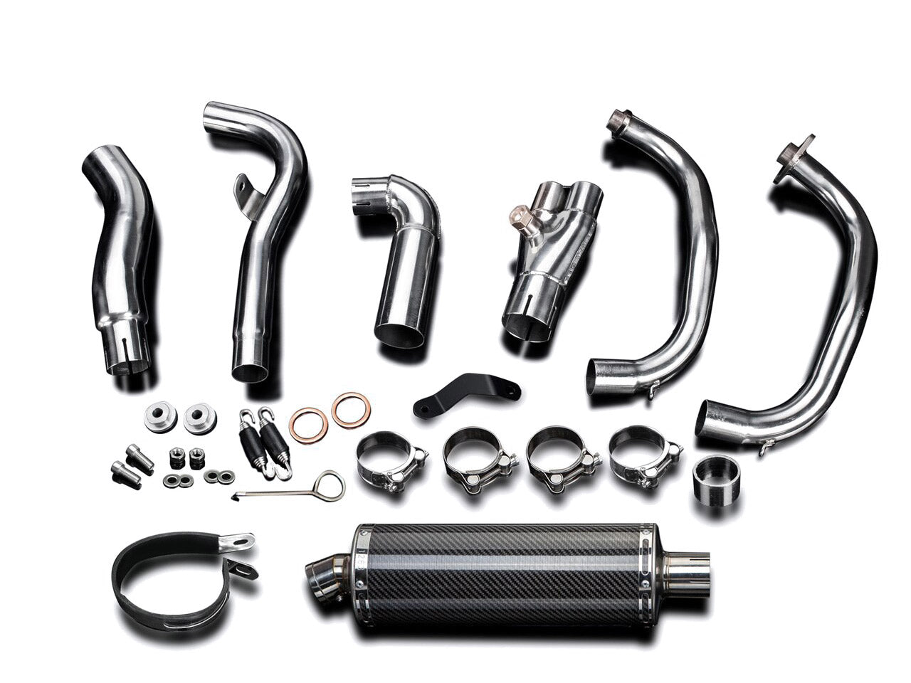 DELKEVIC Kawasaki Ninja 300 Full Exhaust System with Stubby 14" Carbon Silencer