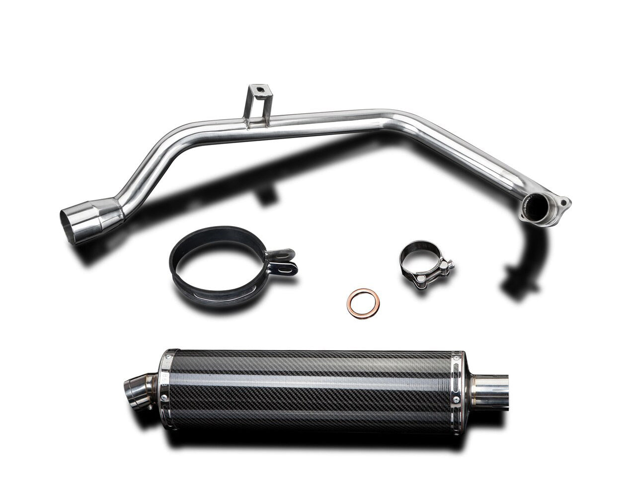 DELKEVIC Honda CB125F Full Exhaust System with Stubby 18" Carbon Silencer