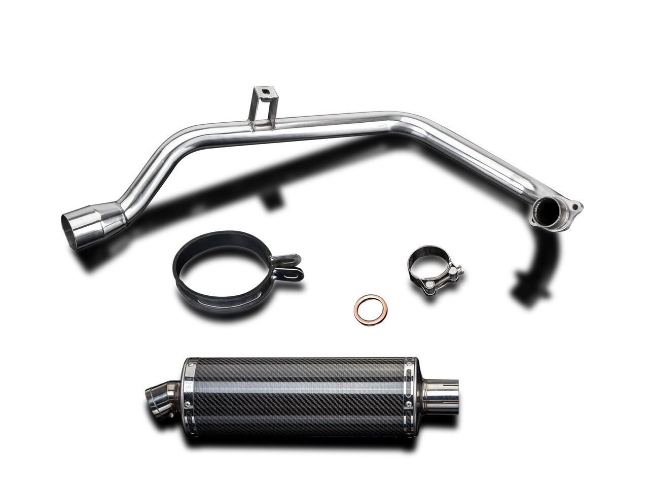 DELKEVIC Honda CB125F Full Exhaust System with Stubby 14" Carbon Silencer