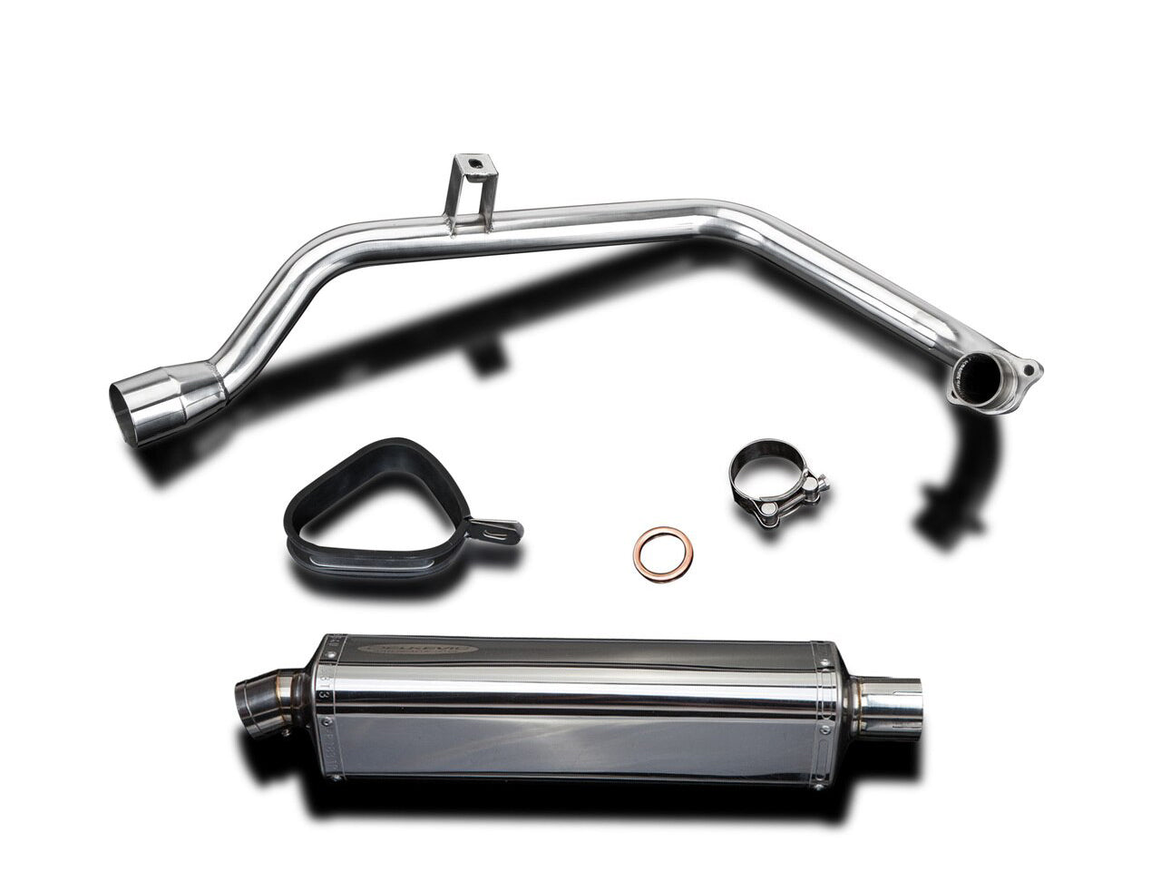 DELKEVIC Honda CB125F Full Exhaust System with Stubby 17" Tri-Oval Silencer